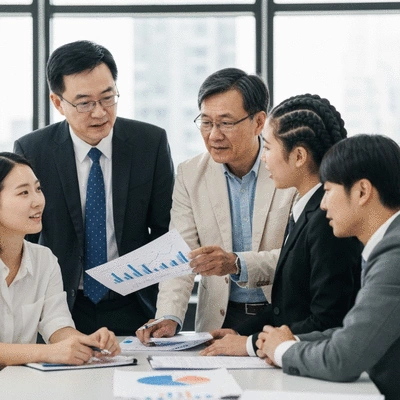 Diverse group of people in a meeting, discussing policy formulation with charts and graphs on a board, clean image, no text, no words, no typography, no labels