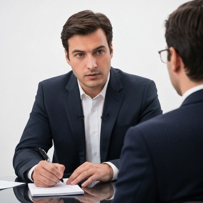 Journalist taking notes during an interview, representing research and story development in political reporting