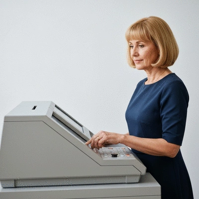 Person casting vote on a modern electronic voting machine