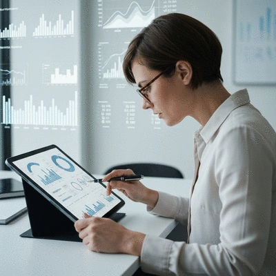 Person analyzing economic charts on a digital tablet