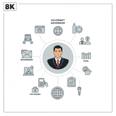 Stylized infographic summarizing key responsibilities of a state governor, no text, no words, no typography, clean image