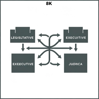 Diagram illustrating the three branches of state government: legislative, executive, and judicial, with arrows showing checks and balances, no text, no words, no typography, clean image
