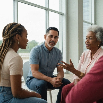 Group of people discussing voting and civic engagement