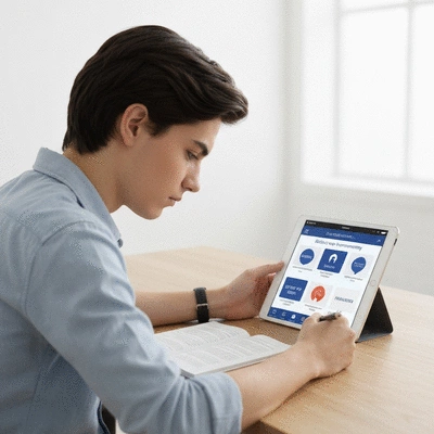 Person studying election terminology on a tablet