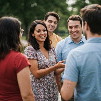 Diverse group of people in a community setting, engaging in a discussion, representing civic engagement, no text, no words, no typography, clean image