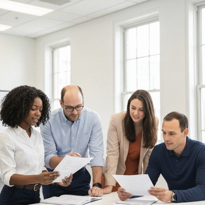 White House staff collaborating in a modern office, symbolizing effective communication and policy work