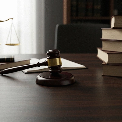 Gavel and law books on a desk, representing legal rulings and justice, no text, no words, no typography, 8K