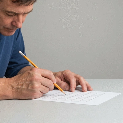 Person filling out a voting ballot with a pencil, focus on the hands and ballot, no text, no words, no typography, clean image