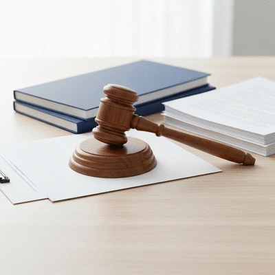 Legislative documents and a gavel on a wooden desk, symbolizing the legal process