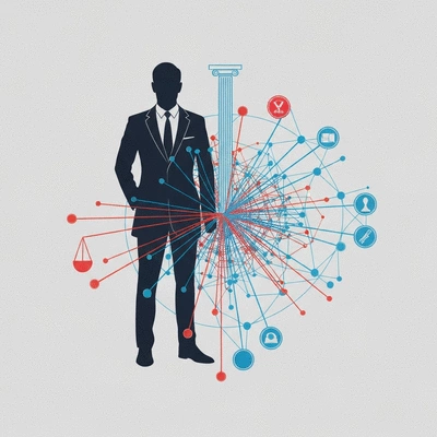 Conceptual image showing different branches of government (executive, legislative, judicial) interacting, clean image, no text, no words, no typography