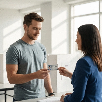 Person showing ID to an election official at a polling place