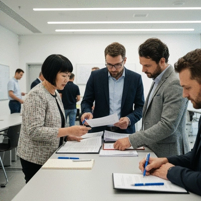 Diverse group of people discussing legal documents, representing civic engagement and understanding of law, no text, no words, no typography, 8K